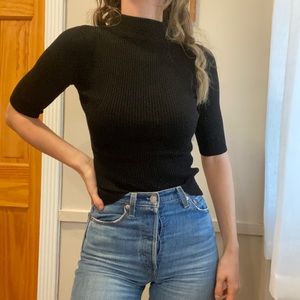 Black 3/4 Sleeve Ribbed Turtleneck